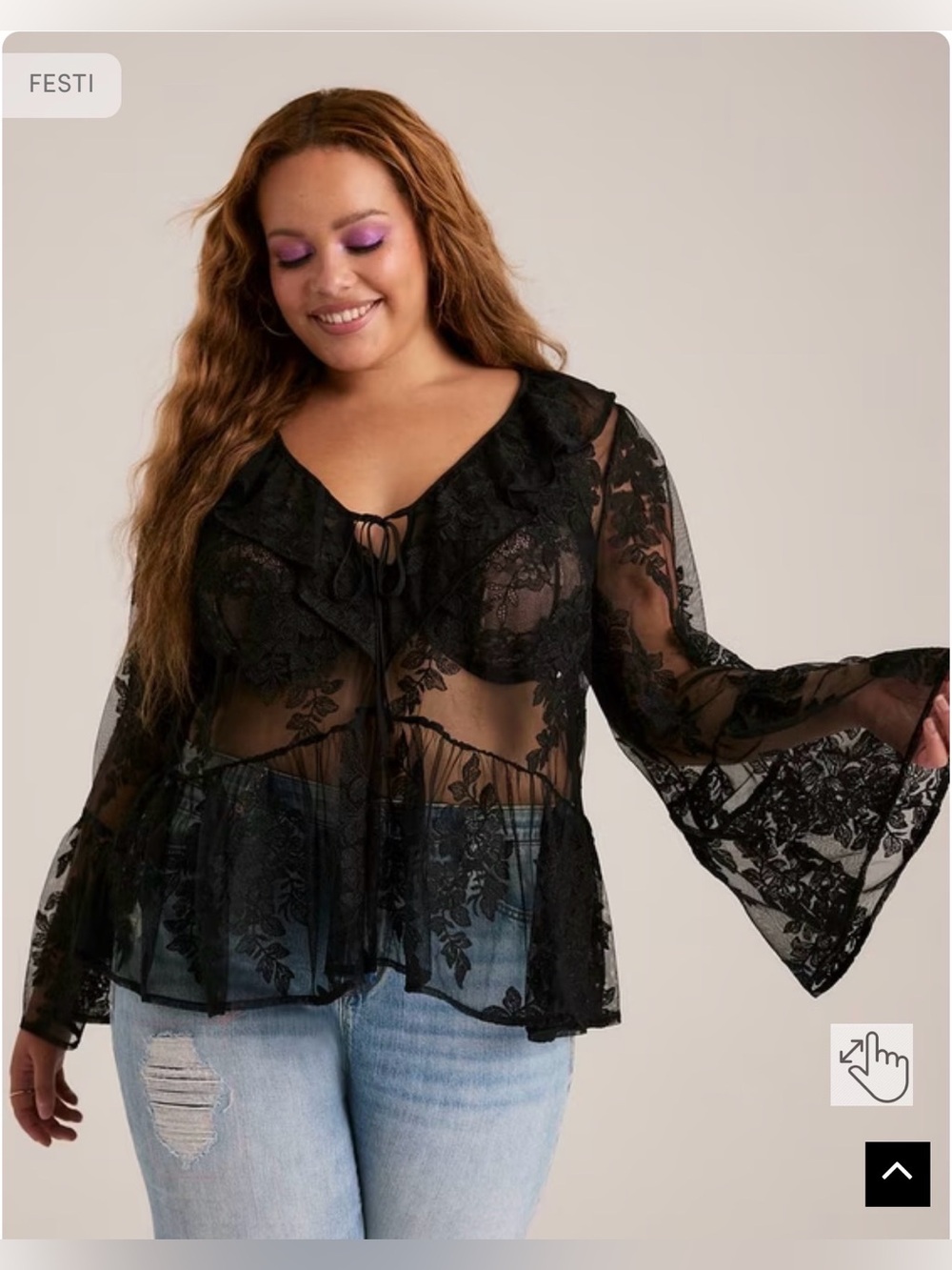 NWOT Torrid Festi Ruffle Bell Sleeve Blouse size 2